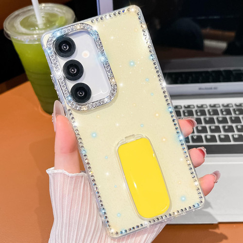 Samsung Galaxy A26 5G Rhinestone Glitter TPU 4-corners Anti-fall Phone Case with Holder - Light Yellow