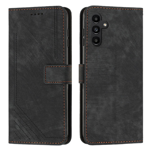 Samsung Galaxy A26 5G Skin Feel Stripe Pattern Leather Phone Case with Lanyard - Black Samsung Galaxy A26 5G Skin Feel Stripe Pattern Leather Phone Case with Lanyard - Black