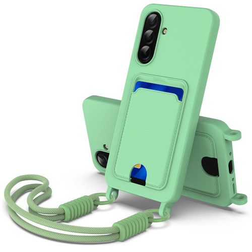 Samsung Galaxy A36 5G / A56 5G Integrated Card Bag Solid Color Liquid Silicone Phone Case Gen2 with Short Lanyard - Green