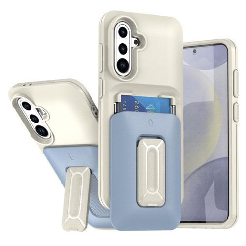 Samsung Galaxy A36 5G / A56 5G Sliding Card Holder Integrated Phone Case with Kickstand - Beige Blue