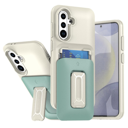 Samsung Galaxy A36 5G / A56 5G Sliding Card Holder Integrated Phone Case with Kickstand - Beige Green