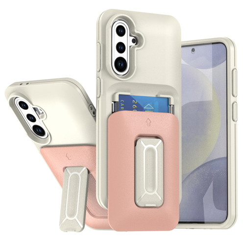 Samsung Galaxy A36 5G / A56 5G Sliding Card Holder Integrated Phone Case with Kickstand - Beige Pink