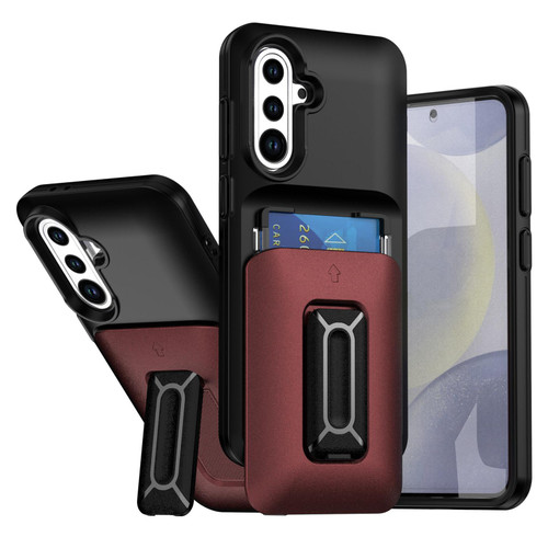 Samsung Galaxy A36 5G / A56 5G Sliding Card Holder Integrated Phone Case with Kickstand - Black Red