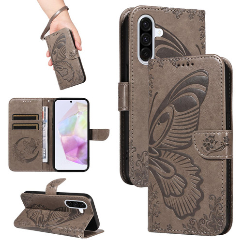Samsung Galaxy A36 5G / A56 5G Swallowtail Butterfly Embossed Leather Phone Case - Grey