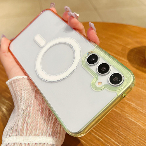 Samsung Galaxy A36 5G Contrast Color Gradient Transparent MagSafe Phone Case - Fluorescent Green + Light Pink