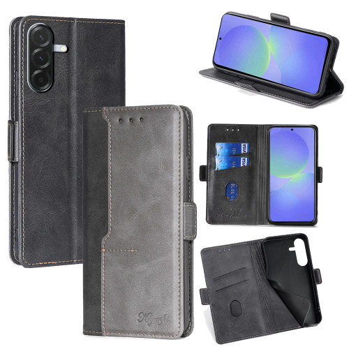 Samsung Galaxy A36 5G Contrast Color Side Buckle Leather Phone Case - Black + Grey