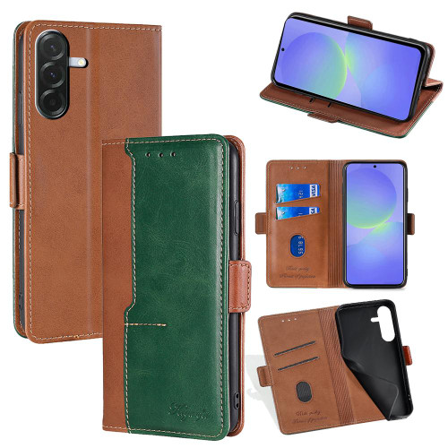 Samsung Galaxy A36 5G Contrast Color Side Buckle Leather Phone Case - Light Brown + Green
