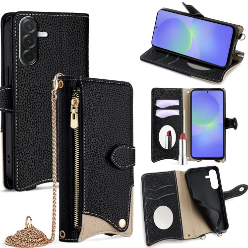 Samsung Galaxy A36 5G Crossbody Chain Fishtail Litchi Leather Phone Case - Black