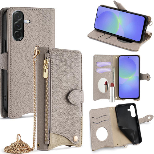 Samsung Galaxy A36 5G Crossbody Chain Fishtail Litchi Leather Phone Case - Grey