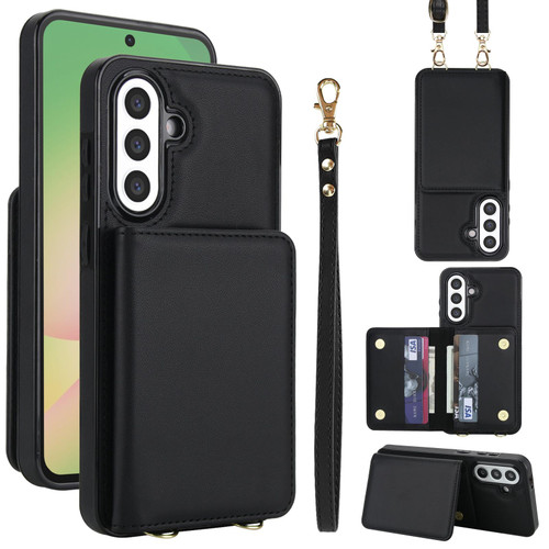 Samsung Galaxy A36 5G Crossbody Dual-buckle Wallet RFID Back Leather Phone Case - Black