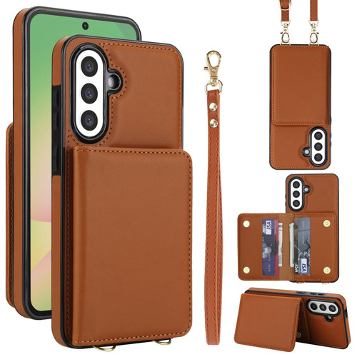 Samsung Galaxy A36 5G Crossbody Dual-buckle Wallet RFID Back Leather Phone Case - Brown