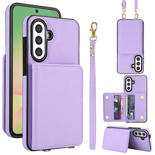Samsung Galaxy A36 5G Crossbody Dual-buckle Wallet RFID Back Leather Phone Case - Light Purple