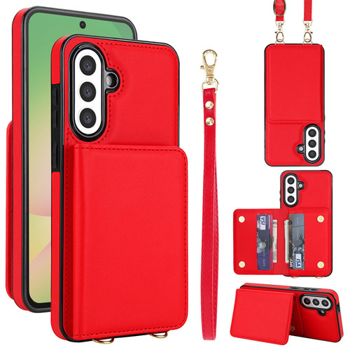 Samsung Galaxy A36 5G Crossbody Dual-buckle Wallet RFID Back Leather Phone Case - Red