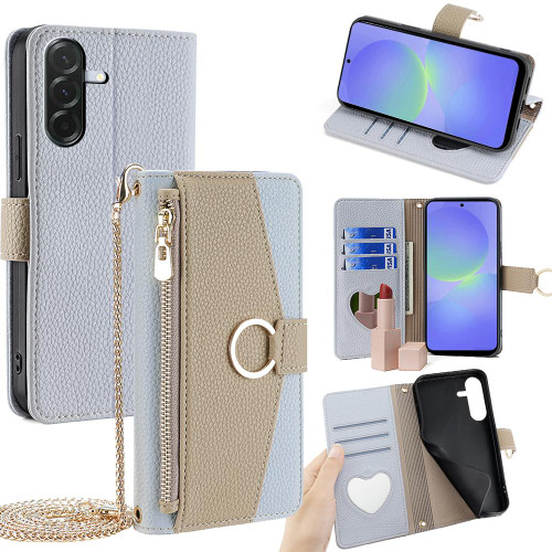 Samsung Galaxy A36 5G Crossbody Litchi Texture Leather Phone Case - Blue