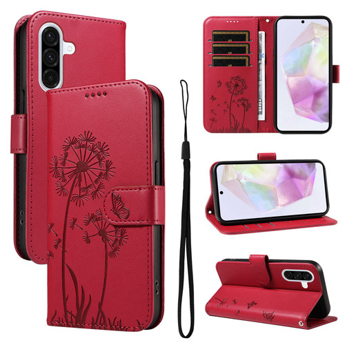 Samsung Galaxy A36 5G Dandelion Embossed Pattern Flip Leather Phone Case - Red