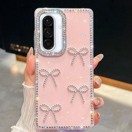 Samsung Galaxy A36 5G Diamond Glitter Bow-knot Four-Corner Shockproof Phone Case - Light Pink