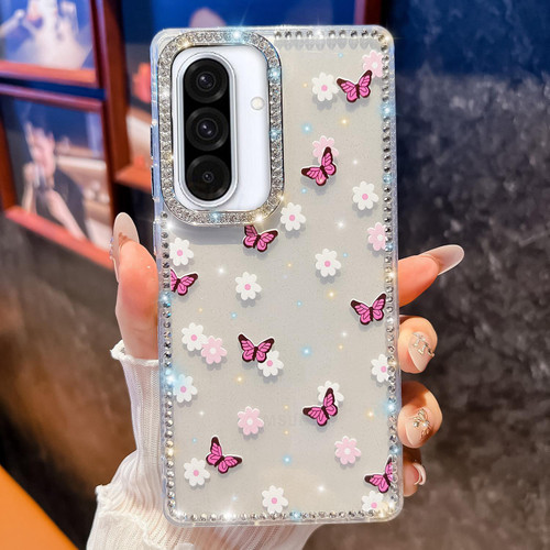 Samsung Galaxy A36 5G Diamond Glitter Butterfly Pattern Shockproof Phone Case - Purple Butterfly B2