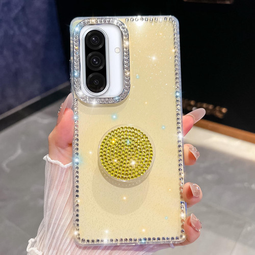 Samsung Galaxy A36 5G Diamond Glitter Diamond Round Holder Phone Case - Light Yellow