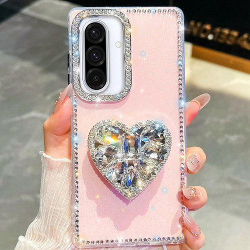 Samsung Galaxy A36 5G Diamond Glitter Gemstone Heart Holder Phone Case - Light Pink
