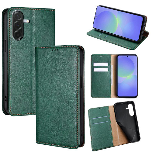 Samsung Galaxy A36 5G Gloss Oil Solid Color Magnetic Leather Phone Case - Green