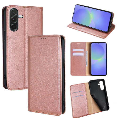 Samsung Galaxy A36 5G Gloss Oil Solid Color Magnetic Leather Phone Case - Rose Gold