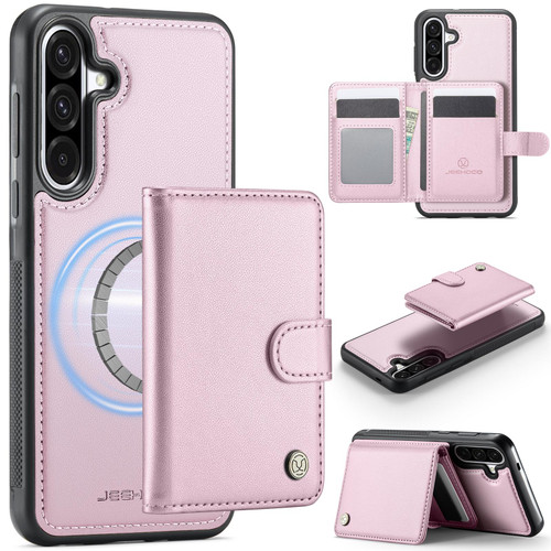 Samsung Galaxy A36 5G JEEHOOD J09 Buckle Card Bag MagSafe Magnetic Style RFID Leather Phone Case - Pink