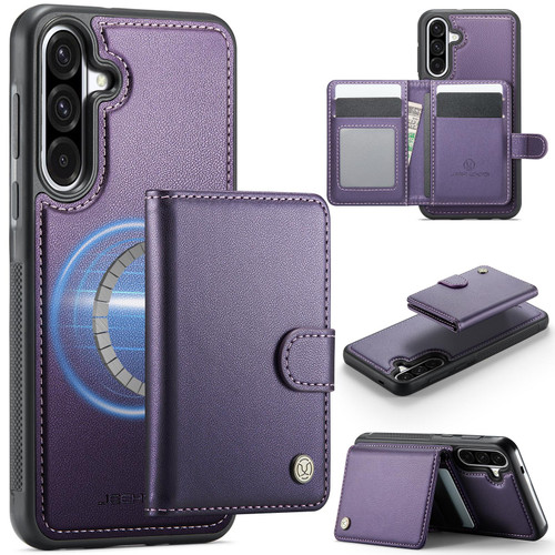 Samsung Galaxy A36 5G JEEHOOD J09 Buckle Card Bag MagSafe Magnetic Style RFID Leather Phone Case - Purple