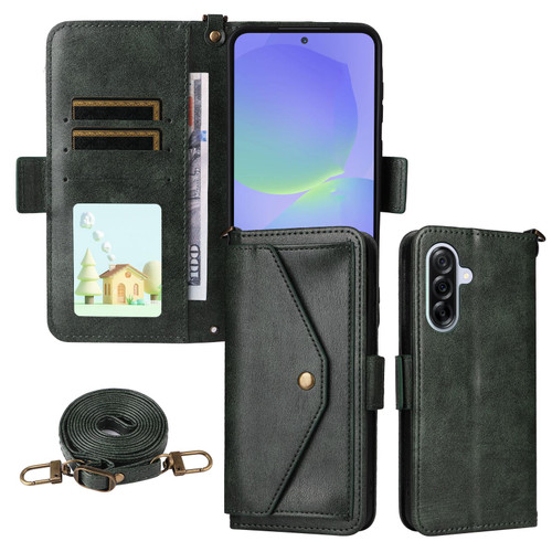 Samsung Galaxy A36 5G Multi-card Slots Crossbody Cowhide Leather Phone Case - Green