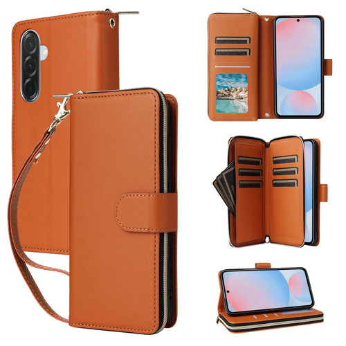 Samsung Galaxy A36 5G Nine-card Slots Zipper Wallet Bag Leather Phone Case - Brown