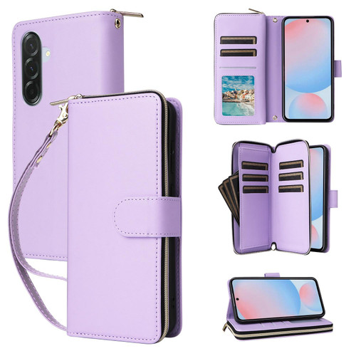 Samsung Galaxy A36 5G Nine-card Slots Zipper Wallet Bag Leather Phone Case - Purple