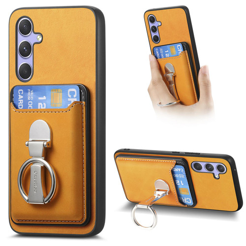 Samsung Galaxy A36 5G Retro Folding Ring Holder Card Bag MagSafe Phone Case - Yellow