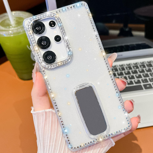 Samsung Galaxy A36 5G Rhinestone Glitter TPU 4-corners Anti-fall Phone Case with Holder - White