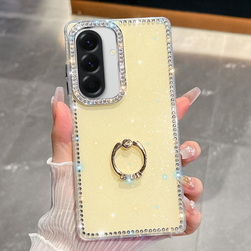Samsung Galaxy A36 5G Rhinestone Glitter TPU Ring Holder Anti-fall Phone Case - Light Yellow