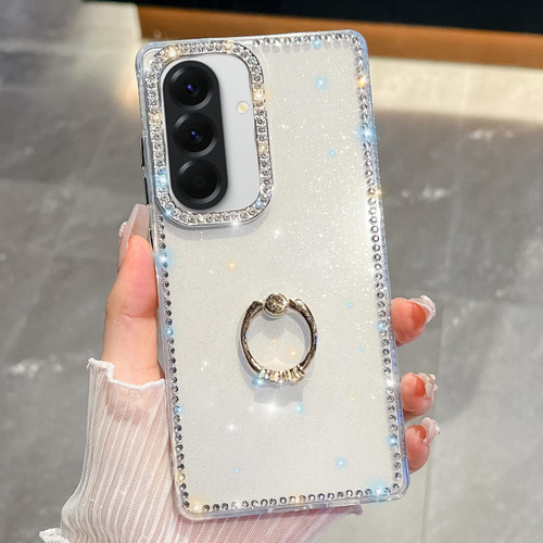 Samsung Galaxy A36 5G Rhinestone Glitter TPU Ring Holder Anti-fall Phone Case - White