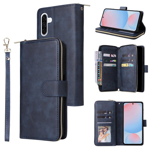 Samsung Galaxy A56 5G 9-Card Slots Zipper Wallet Bag Leather Phone Case - Blue