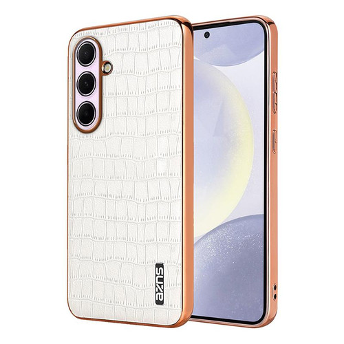 Samsung Galaxy A56 5G AZNS Electroplated Frame Crocodile Texture Full Coverage Phone Case - White