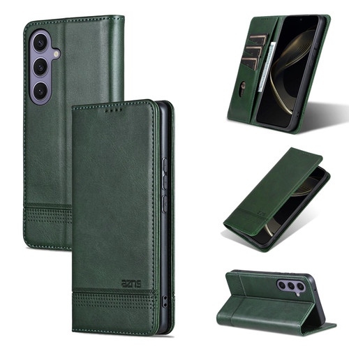 Samsung Galaxy A56 5G AZNS Magnetic Calf Texture Flip Leather Phone Case - Dark Green