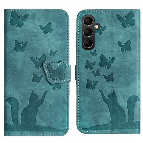 Samsung Galaxy A56 5G Butterfly Cat Embossing Flip Leather Phone Case - Wathet Samsung Galaxy A56 5G Butterfly Cat Embossing Flip Leather Phone Case - Wathet