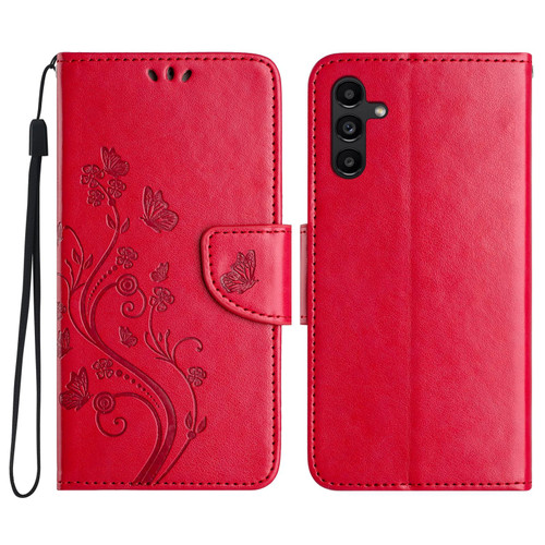 Samsung Galaxy A56 5G Butterfly Flower Pattern Flip Leather Phone Case - Red