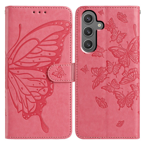 Samsung Galaxy A56 5G Butterfly Flutter Pattern Embossed Leather Phone Case - Rose Red