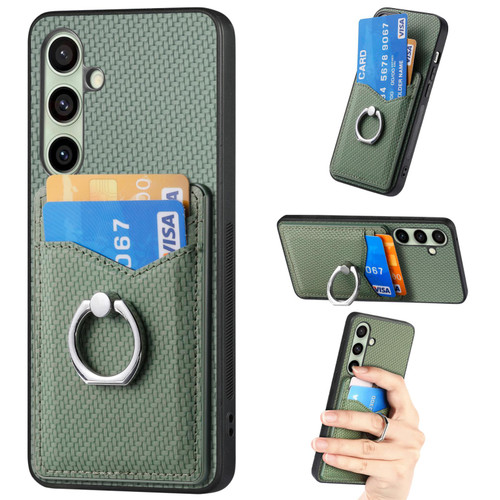 Samsung Galaxy A56 5G Carbon Fiber Card Wallet Ring Phone Case - Green