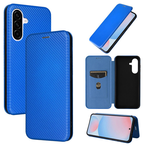 Samsung Galaxy A56 5G Carbon Fiber Texture Flip Leather Phone Case - Blue