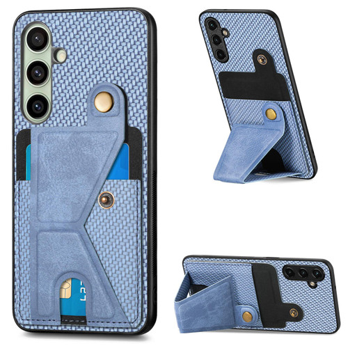 Samsung Galaxy A56 5G Carbon Fiber Wallet Flip Card K-shaped Holder Phone Case - Blue Samsung Galaxy A56 5G Carbon Fiber Wallet Flip Card K-shaped Holder Phone Case - Blue