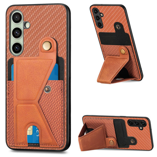Samsung Galaxy A56 5G Carbon Fiber Wallet Flip Card K-shaped Holder Phone Case - Brown Samsung Galaxy A56 5G Carbon Fiber Wallet Flip Card K-shaped Holder Phone Case - Brown