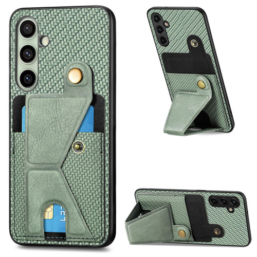 Samsung Galaxy A56 5G Carbon Fiber Wallet Flip Card K-shaped Holder Phone Case - Green Samsung Galaxy A56 5G Carbon Fiber Wallet Flip Card K-shaped Holder Phone Case - Green
