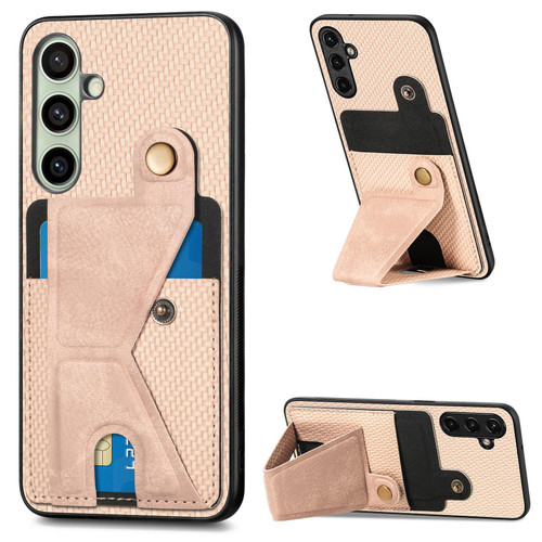 Samsung Galaxy A56 5G Carbon Fiber Wallet Flip Card K-shaped Holder Phone Case - Khaki