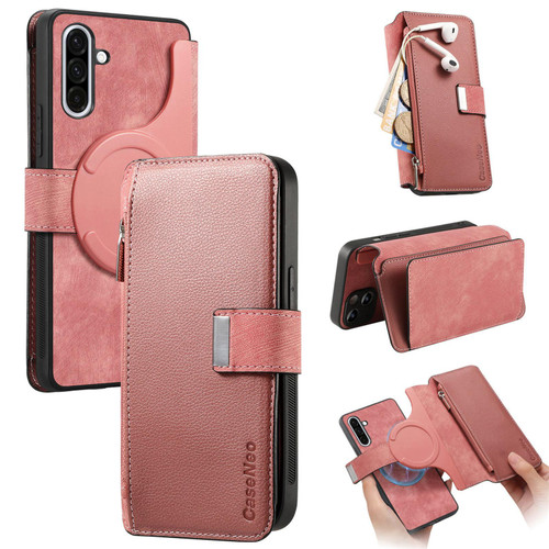 Samsung Galaxy A56 5G CaseNeo MagSafe RFID Anti-theft Zipper Wallet Retro Leather Phone Case - Pink
