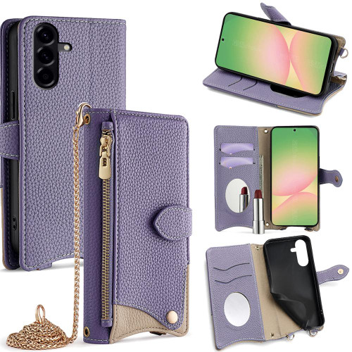 Samsung Galaxy A56 5G Crossbody Chain Fishtail Litchi Leather Phone Case - Purple