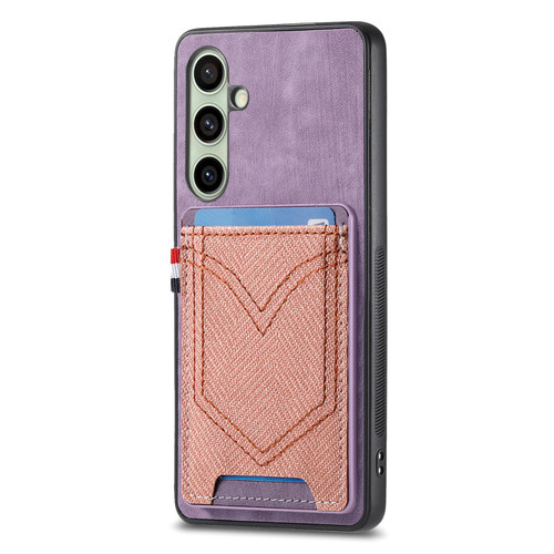 Samsung Galaxy A56 5G Denim Texture Leather Skin Phone Case with Card Slot - Purple
