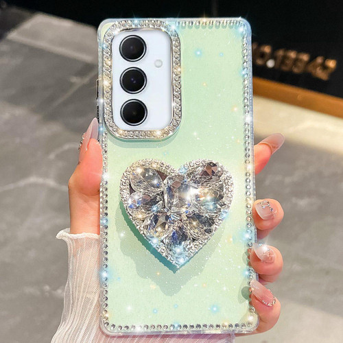 Samsung Galaxy A56 5G Diamond Glitter Gemstone Heart Holder Phone Case - Light Green